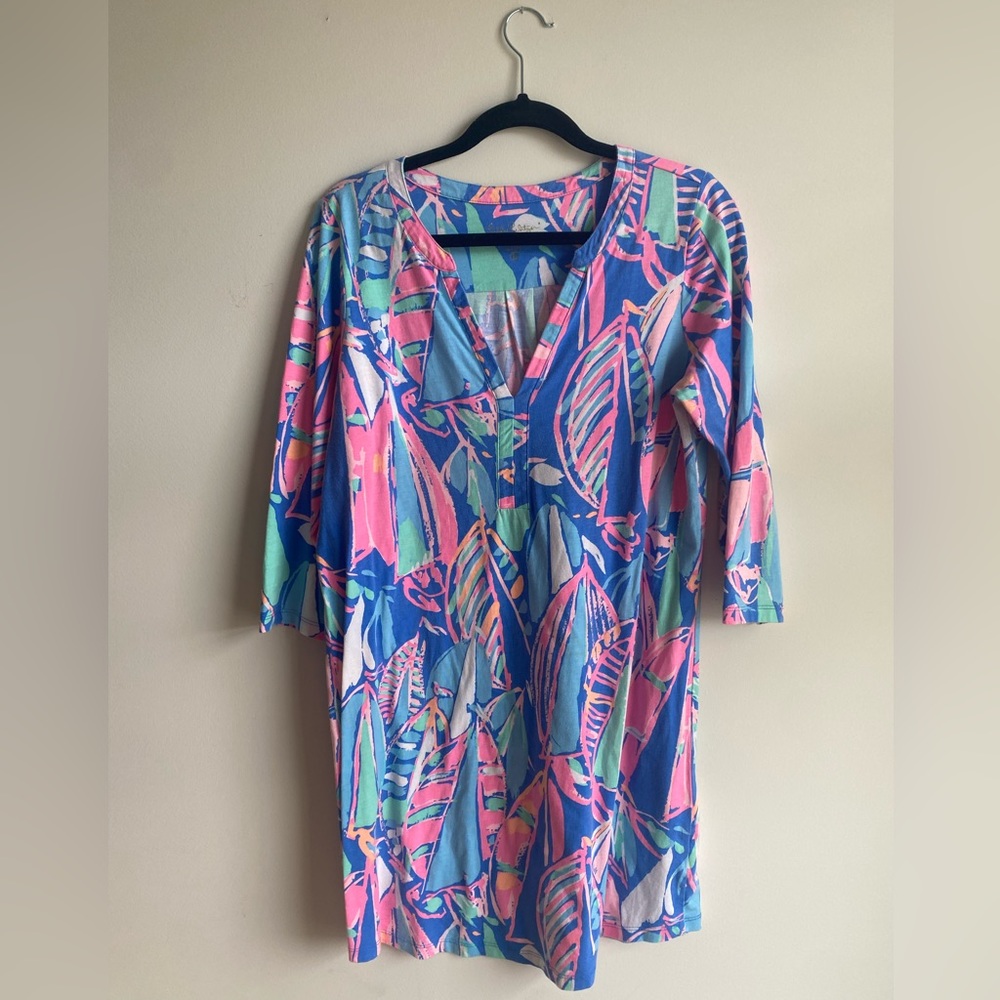 Lilly Pulitzer Ali T-Shirt Dress Out to Sea, Size Large